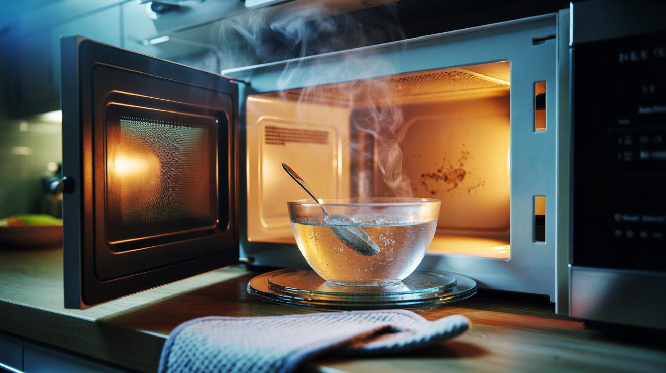 Boiling vinegar cleans microwaves: how rising steam lifts baked-on grime