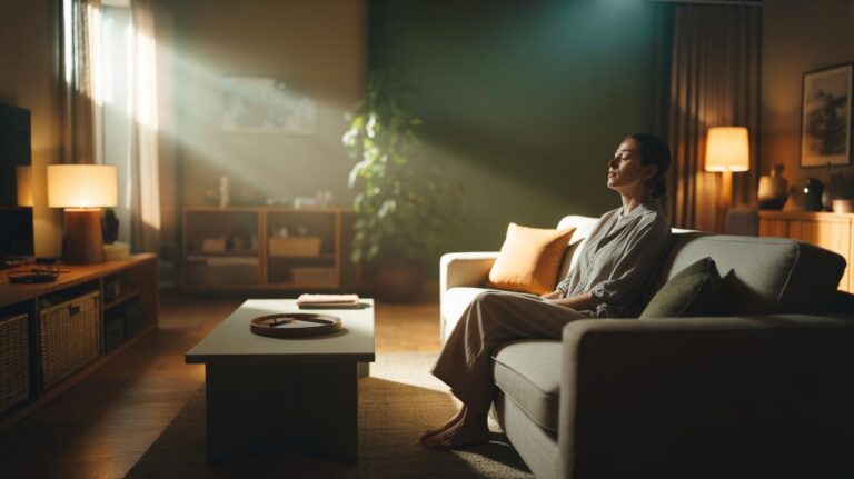 Illustration of a tidy, decluttered room designed to reduce stress hormones and calm the nervous system