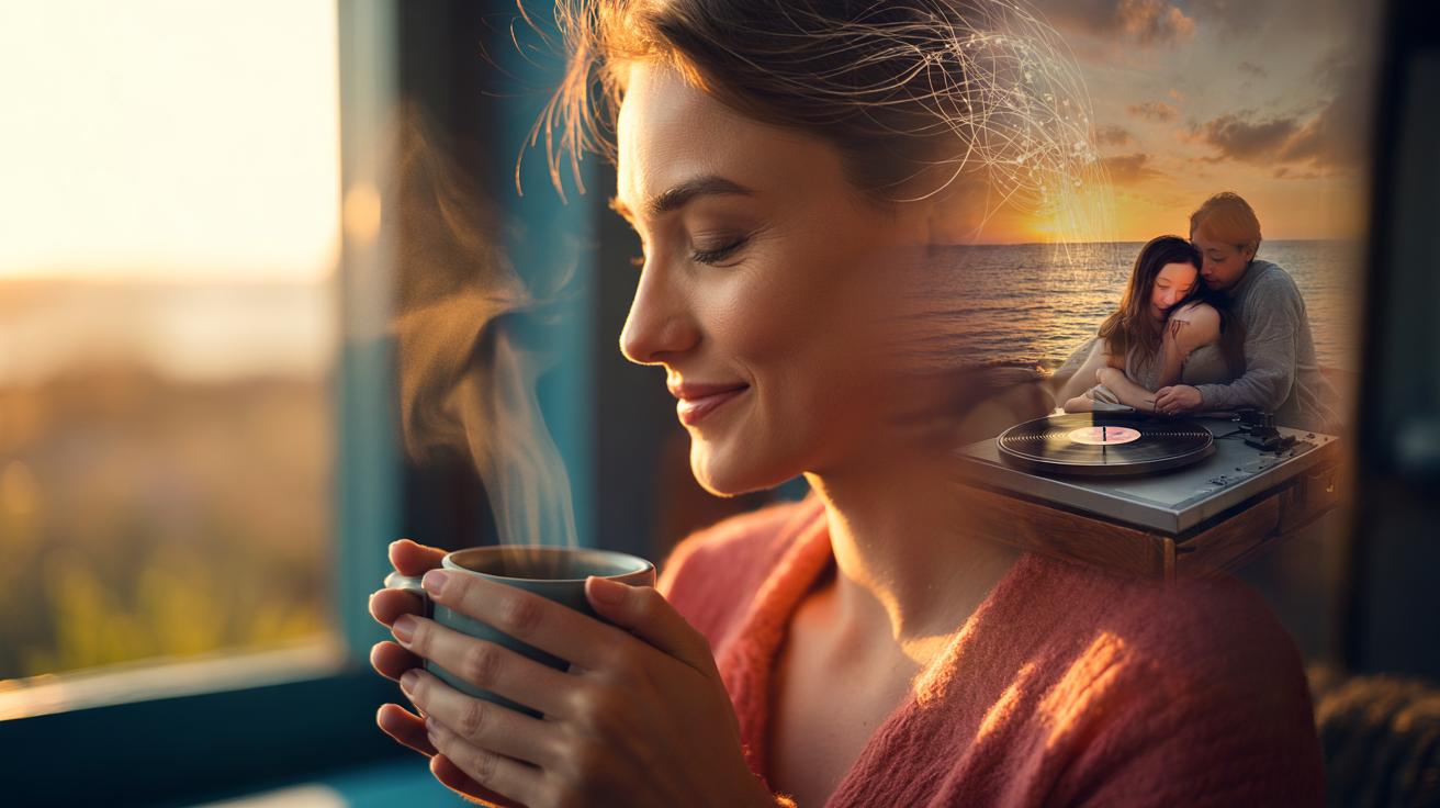 Illustration of a person recalling warm memories to reduce stress and calm the nervous system