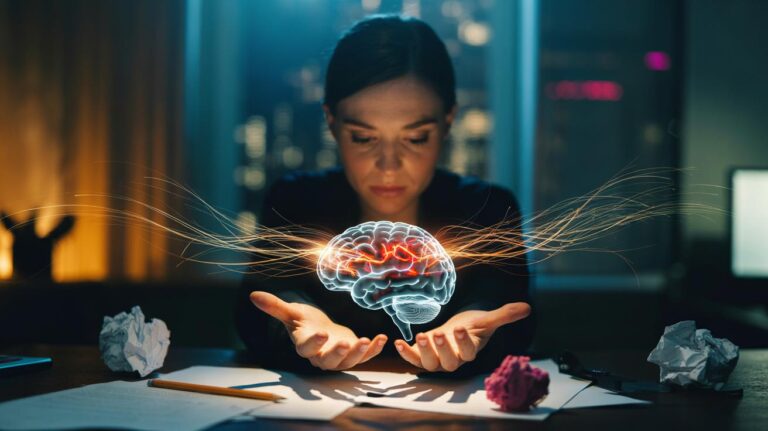 Illustration of reframing failures to boost confidence and the brain’s learning from mistakes