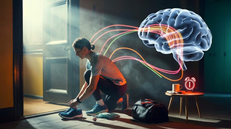Illustration of the brain’s dopamine-driven reward system transforming cues into routines and making consistency feel addictive