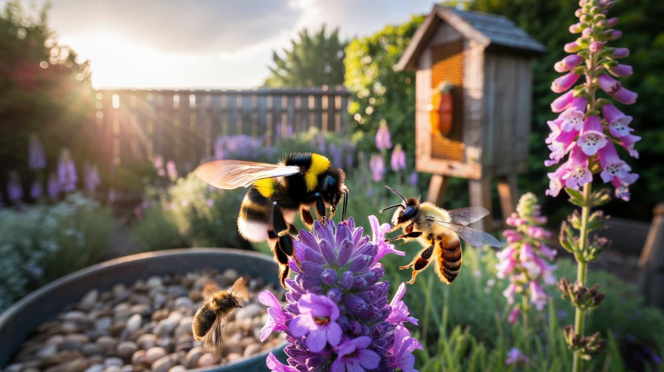 Illustration of how to attract bees to your garden and boost pollination naturally