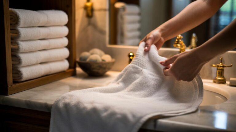 Illustration of hotel-style towel folding to keep towels fluffy for weeks