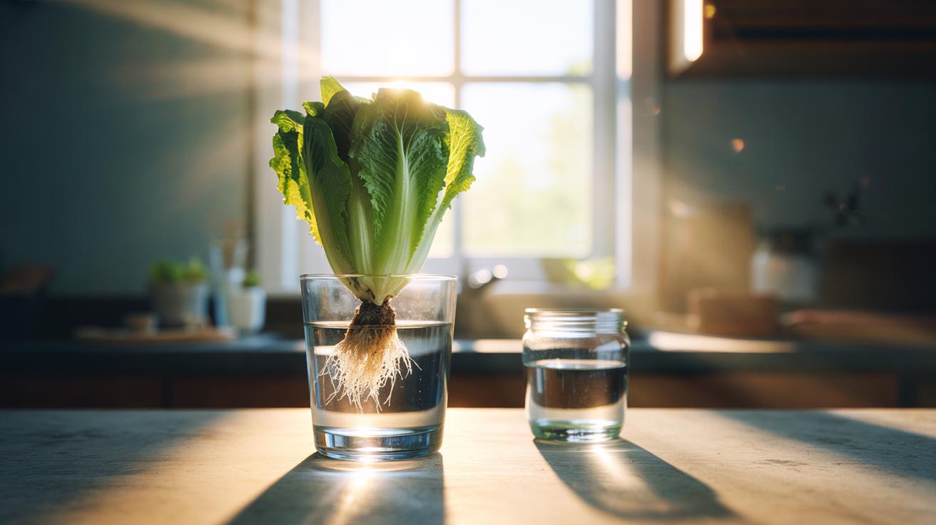 Illustration of growing lettuce indoors with just sunlight and water