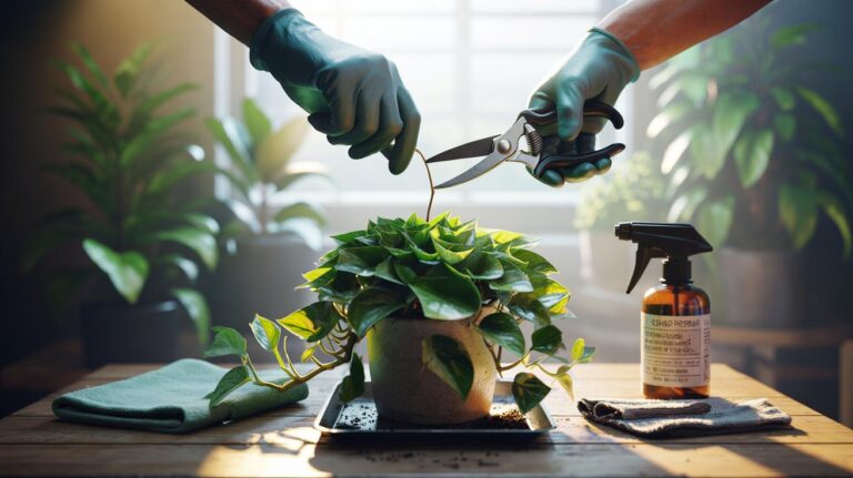 Illustration of pruning indoor plants to keep them full and bushy