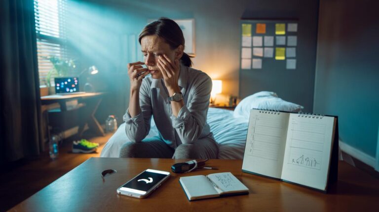 Illustration of a person identifying early signs of emotional exhaustion and taking preventive steps recommended by mental health experts