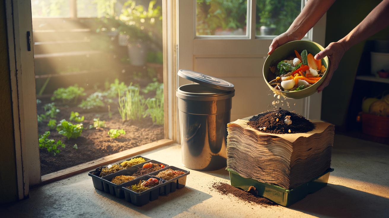 Illustration of turning kitchen scraps into powerful organic fertiliser