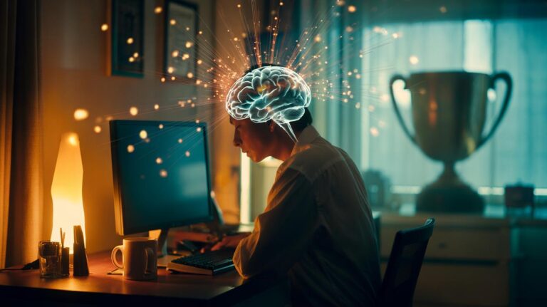 Illustration of how the brain rewards tiny wins more than big ones through dopamine micro-boosts
