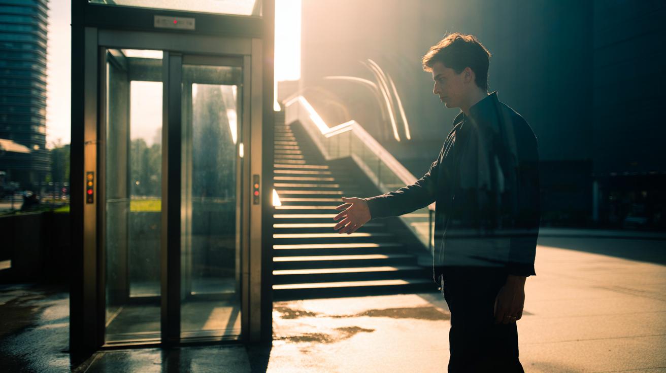Illustration of a person pausing before a choice while their inner voice offers supportive self-talk, showing how internal dialogue shapes decisions more than willpower