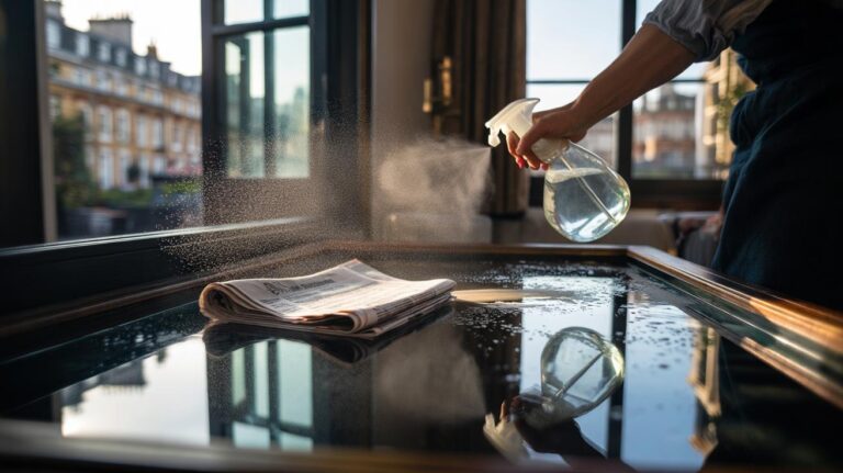 Illustration of cleaning a window with newspaper to achieve a streak-free shine