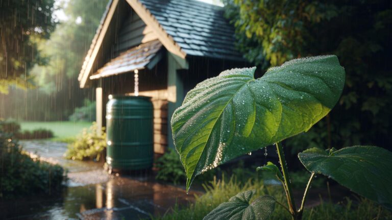 Illustration of rainwater enhancing chlorophyll and deepening plant leaf colour