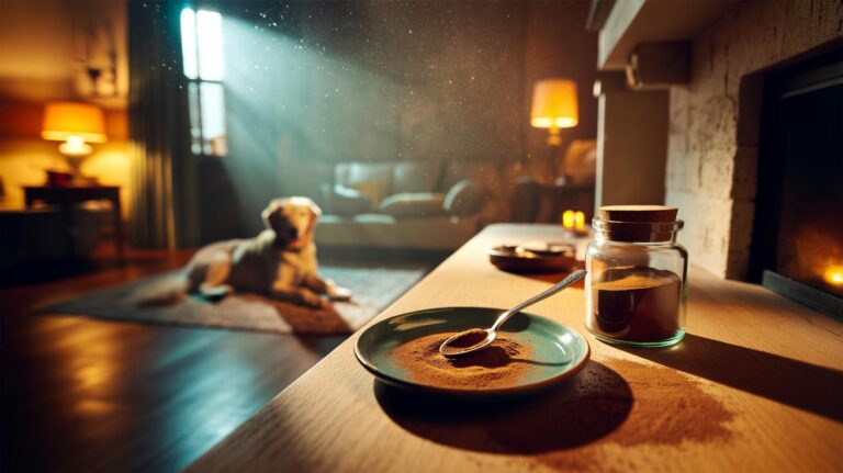 Illustration of a jar of ground cinnamon used to neutralise pet odours in a home