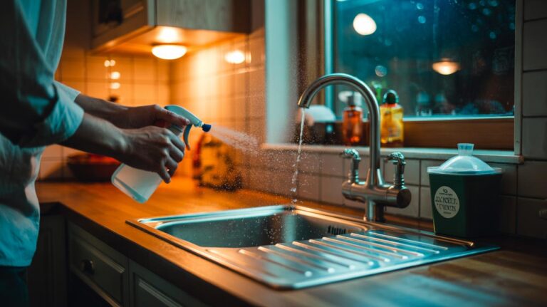 Illustration of the two-minute nightly kitchen reset: wiping counters, loading=