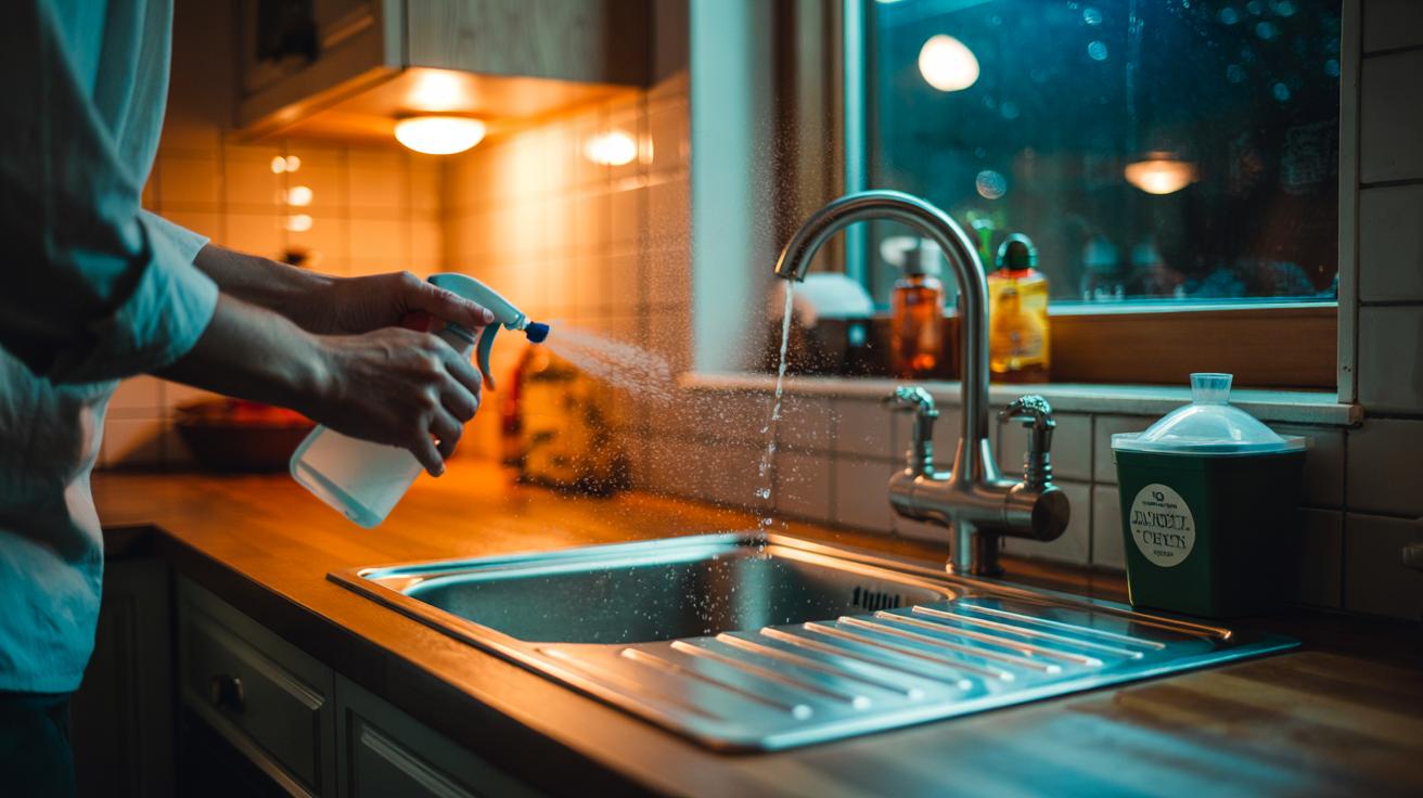 Illustration of the two-minute nightly kitchen reset: wiping counters, loading=