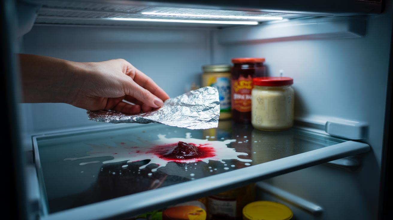 The aluminium-foil shelf liner prevents spills: how a quick layer makes cleanup effortless