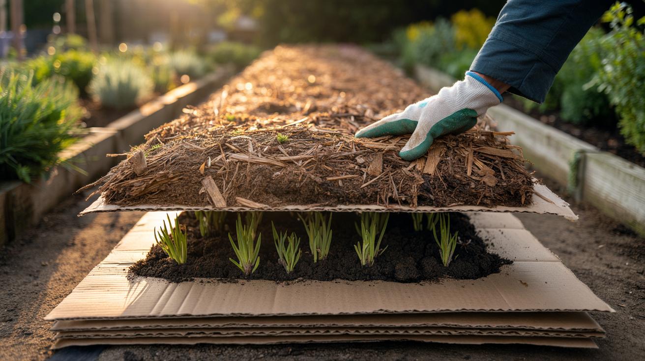 The cardboard layer method that smothers weeds for months : how light deprivation starves roots