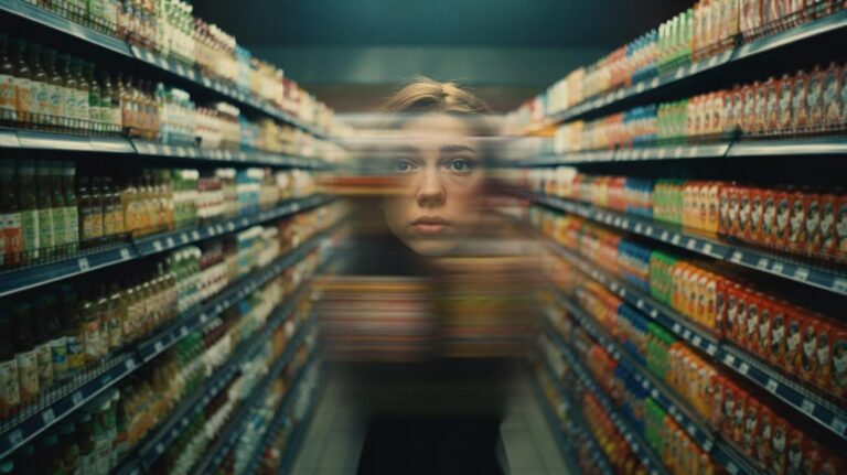 Illustration of the choice overload effect, with too many options overwhelming the mind and sapping motivation