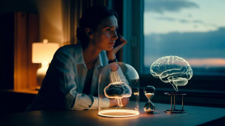 Illustration of the counterintuitive way to stop worrying—scheduled worry, paradoxical intention, and curious observation—according to cognitive scientists
