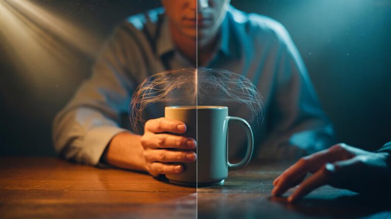 Illustration of the endowment effect, showing ownership rewiring perception as a person values their own mug above a buyer’s offer (WTA vs WTP)