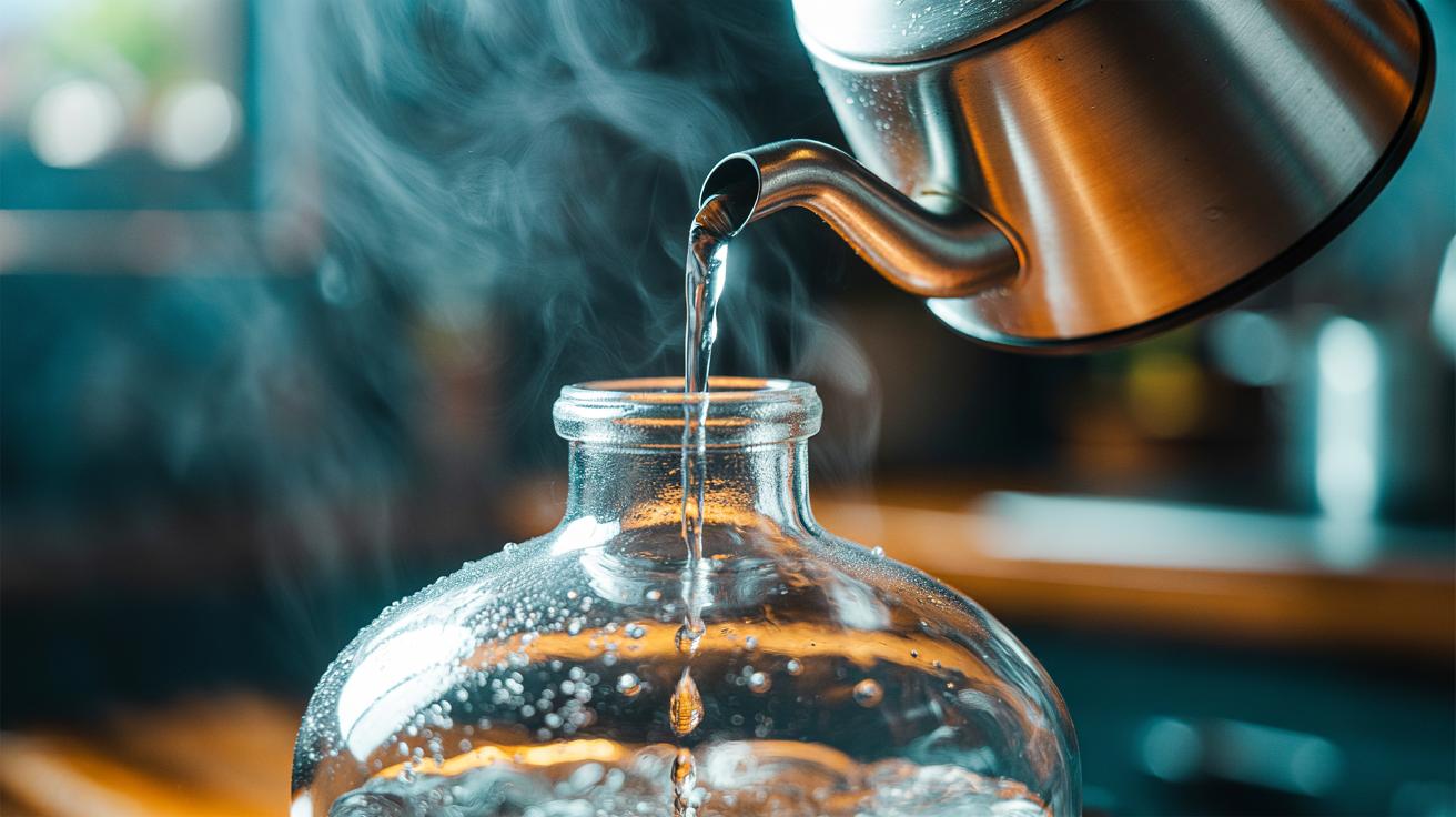 The hot water pour that cleans bottle necks : how heat reaches impossible spots