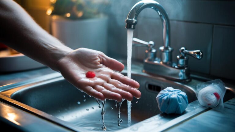 Illustration of safely cooling a minor burn under cool running water to reduce pain and prevent blisters