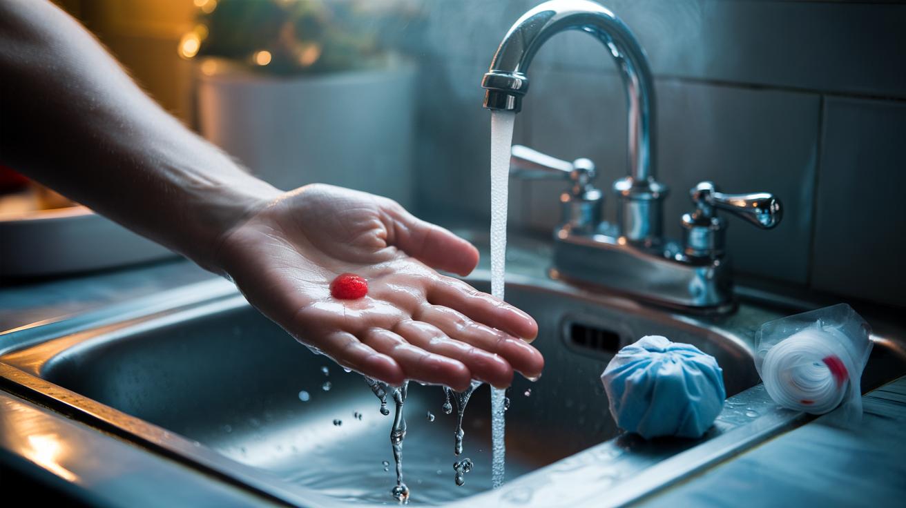 Illustration of safely cooling a minor burn under cool running water to reduce pain and prevent blisters