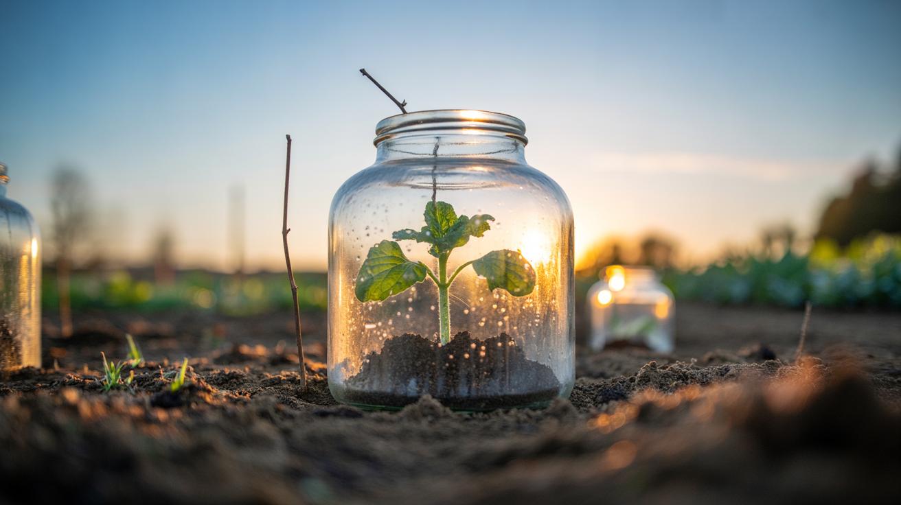 The jar-over-plant trick protects seedlings: how a mini greenhouse boosts early growth