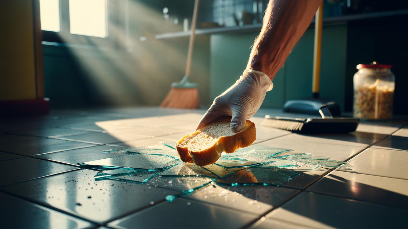 The old bread trick that picks up broken glass safely : how soft crumbs trap shards