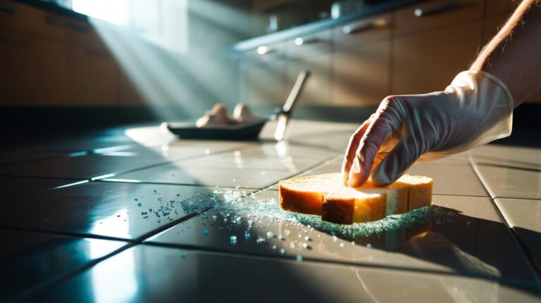 Illustration of a slice of soft bread gently pressed onto a hard floor to pick up tiny glass shards