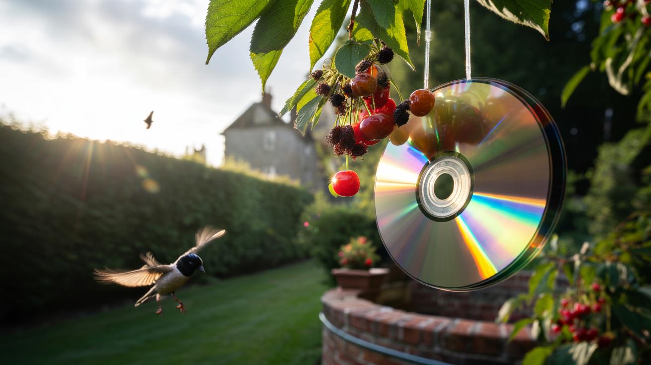 The old CD that scares birds from garden produce : how reflective flashes deter them all day