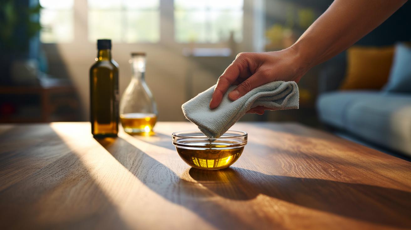 The olive oil and vinegar mix that polishes wooden furniture beautifully