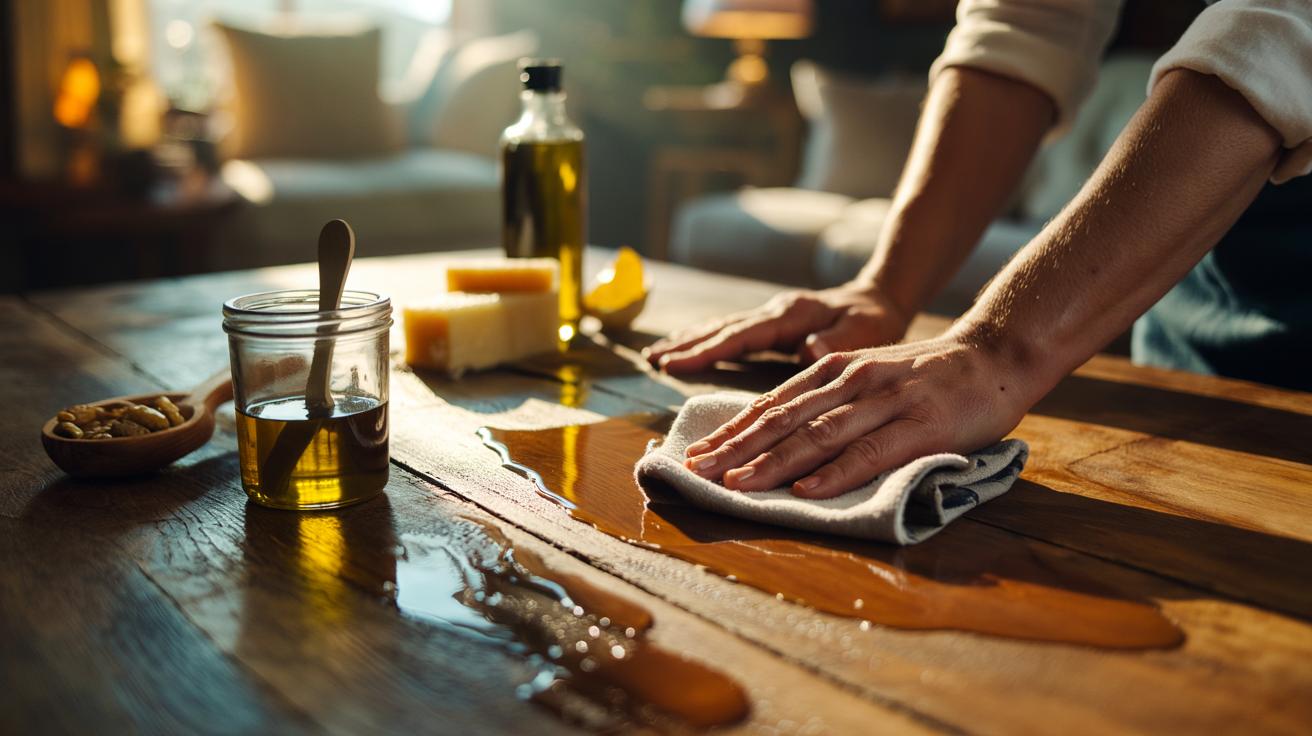 The olive-oil furniture polish that shines wood naturally: how it nourishes and protects