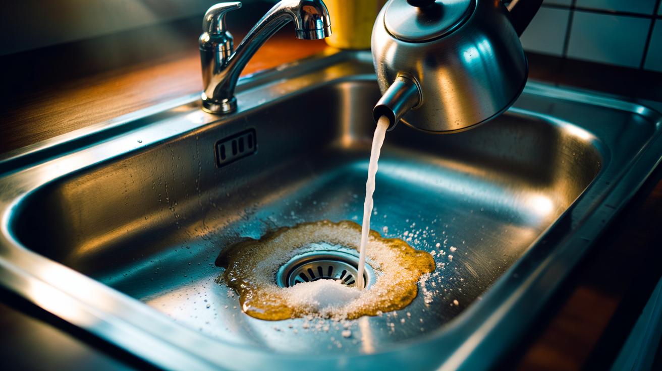 The salt + boiling water pour that unclogs drains fast : how heat dissolves grease