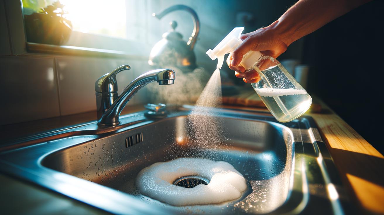 The soap-and-vinegar spray unclogs drains: how two basics melt buildup naturally