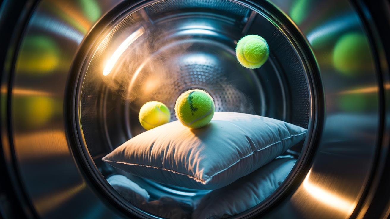The tennis ball in the dryer that fluffs pillows like new : how bouncing breaks up hard clumps fast