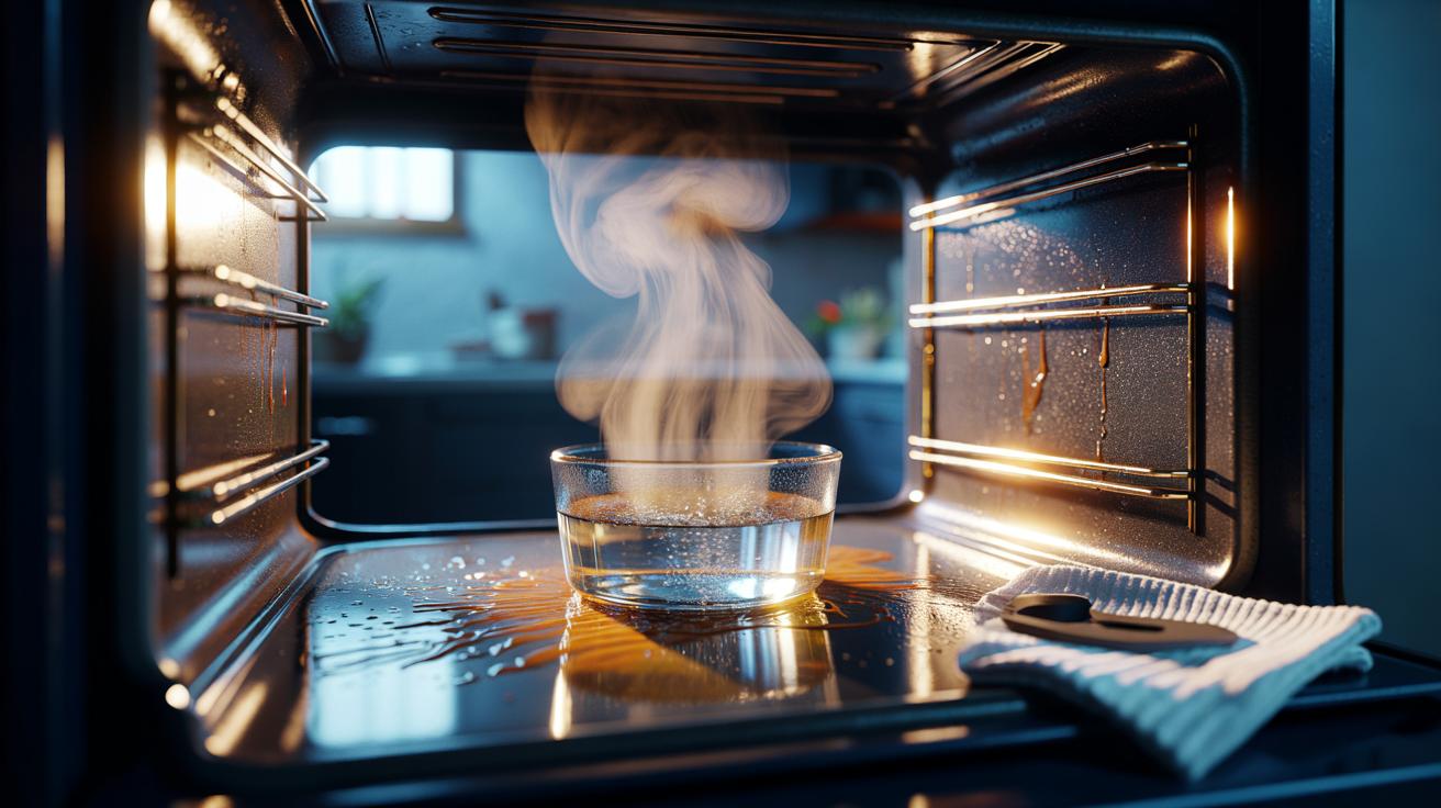 The vinegar steam that cleans ovens in 5 minutes : how heat melts burnt grease fast