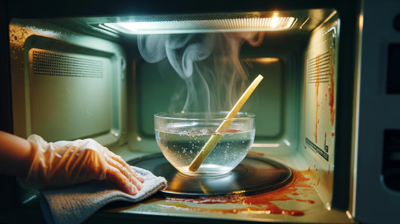 The vinegar-steam trick that clears microwave stains: how hot acid softens dried splatters