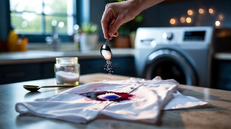 Illustration of adding table salt to laundry to help remove stubborn stains naturally