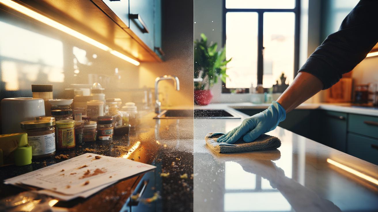 Illustration of decluttered home surfaces reducing overall cleaning time