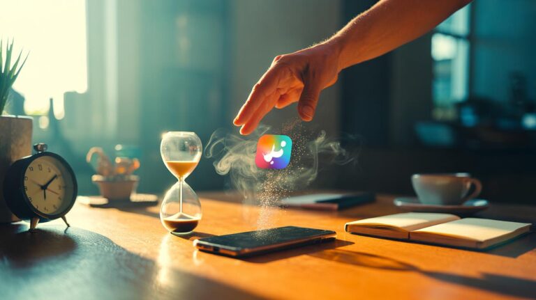 Illustration of deleting one distracting mobile app to restore focus and save hours of weekly productivity