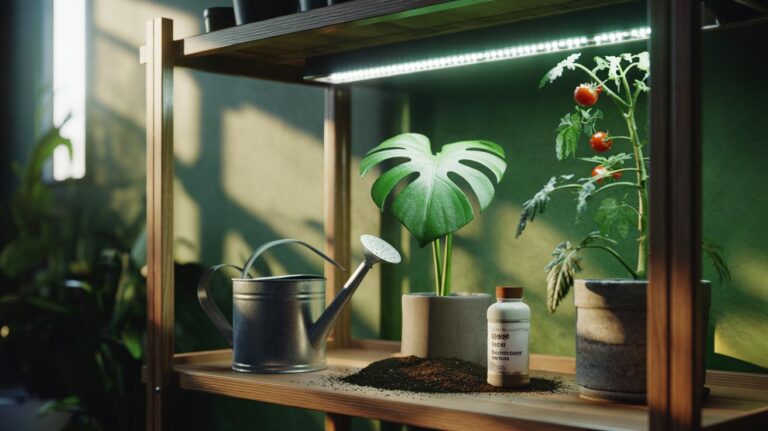 Illustration of plants benefiting from a scheduled rest day with reduced watering, dimmed grow lights, and a nutrient pause to boost long-term growth