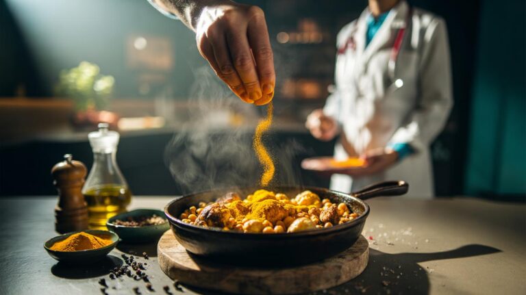 Illustration of turmeric being added to meals to help prevent joint pain
