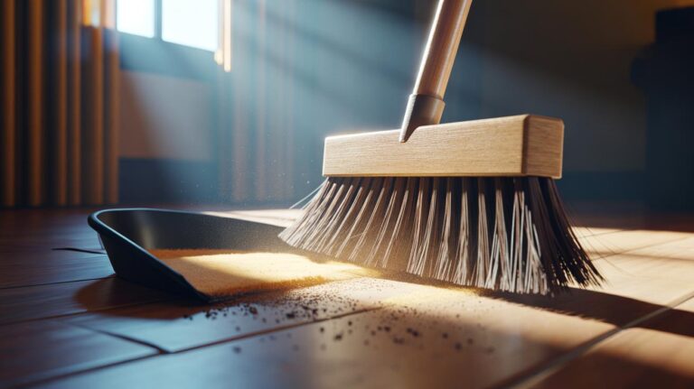 Illustration of a broom with a rubber band wrapped around its bristles to stiffen them for better sweeping
