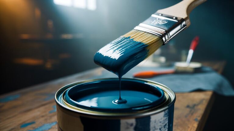 Illustration of a rubber band stretched across an open paint tin, wiping excess paint from a brush to prevent drips