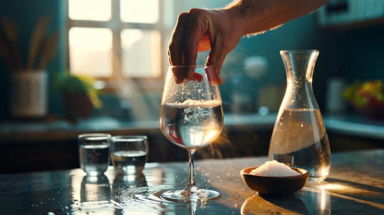 Illustration of salt water dissolving mineral buildup on cloudy glassware