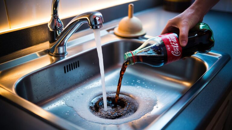 Illustration of Coca-Cola being poured into a sink drain to unclog it