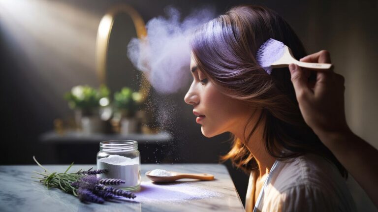 Illustration of cornstarch and lavender used as a dry shampoo to refresh hair instantly