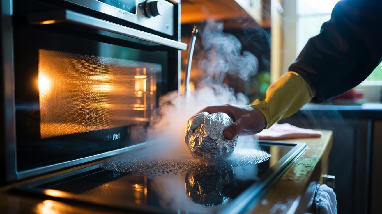 The hot water + foil ball that cleans glass oven doors : how steam lifts baked-on grease