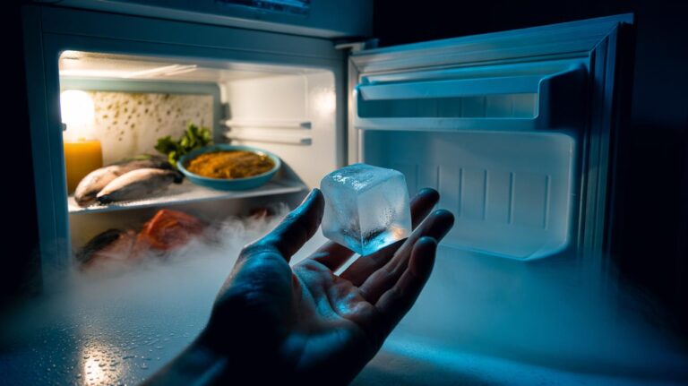 Illustration of an ice cube tray being used to test fridge cleanliness