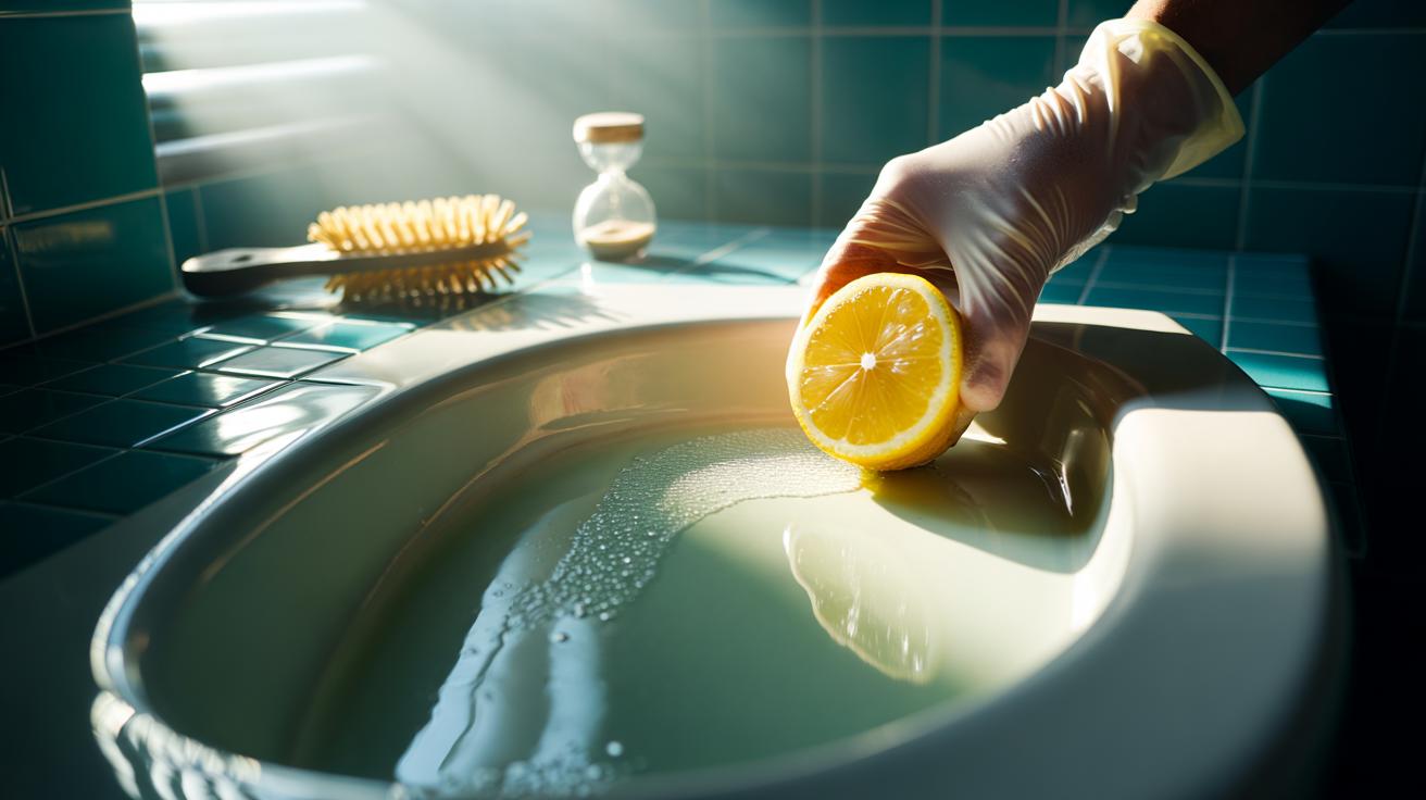 The lemon half in toilet bowl that removes limescale rings : how acid dissolves stains in 10 mins